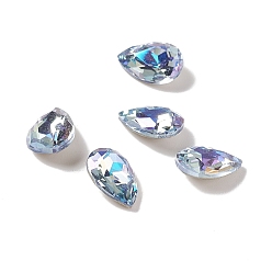 Light Sapphire Glass Rhinestone Cabochons, Pointed Back & Back Plated, Teardrop, Light Sapphire, 10x7x4~4.5mm