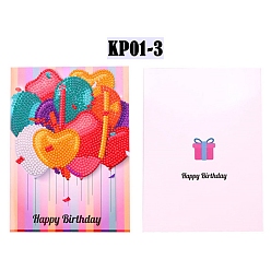 Balloon DIY Birthday Greeting Card Diamond Painting Kit, Including Envelope, Resin Rhinestones Bag, Diamond Sticky Pen, Tray Plate and Glue Clay, Balloon, 260x180mm