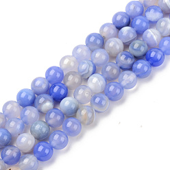 Cornflower Blue Natural Sardonyx Beads Strands, Dyed & Heated, Round, Cornflower Blue, 8mm, Hole: 1mm, about 48pcs/strand, 14.96 inch(38cm)