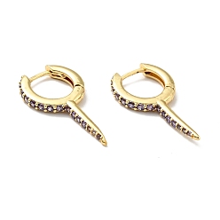 Лиловый Серьги-кольца с рогом и шипами из кубического циркония, позолоченные латунные украшения для женщин, без кадмия и без свинца, сирень, 29x15.5x3 мм, штифты : 1 мм