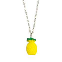 XL274 3D Cartoon Fruit Pendant Necklace - Grape, Strawberry, Pineapple & Apple Jewelry