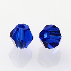 Blue Faceted Bicone Grade AAA Transparent Glass Beads, Blue, 4x3mm, Hole: 1mm, about 720pcs/bag