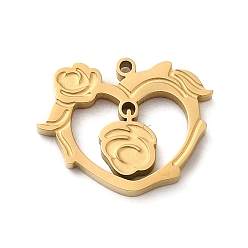 Real 18K Gold Plated Ion Plating(IP) 304 Stainless Steel Charms, Textured and Laser Cut, Heart Charm, Real 18K Gold Plated, 11.5x14.5x1.5mm, Hole: 0.9mm