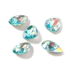 Light Azore AB Glass Rhinestone Cabochons, Pointed Back & Back Plated, Teardrop, Light Azore AB, 10x7x4~4.5mm