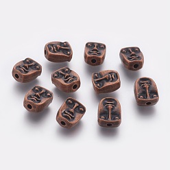 Red Copper Tibetan Style Alloy Human Face Beads, Cadmium Free & Nickel Free & Lead Free, Red Copper, 12x10x7mm, Hole: 2mm
