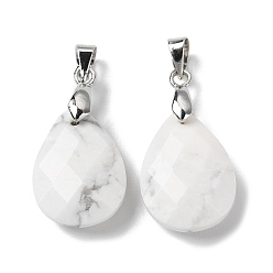 Говлит Природные подвески Говлит, слезинки, граненые, с ионным покрытием (IP) выводы из латуни с платиновым покрытием, 18x13x6 мм, отверстие : 4x3.3 мм