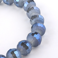 Marine Blue Faceted(96 Facets) Round Electroplate Glass Bead Strands, Rainbow Plated, Marine Blue, 9.5~10mm, Hole: 2mm, about 72pcs/strand, 26.7 inch