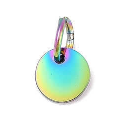 Rainbow Color Ионное покрытие (ip) 304 подвески из нержавеющей стали, с целью перехода в кольце, зеркальная полировка, плоский круглый шарм, штамповка пустой метки, Радуга цветов, 6x1 мм, отверстие : 3.5 мм