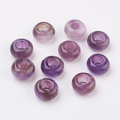 Améthyste Perles européennes d'améthyste naturelle, Perles avec un grand trou   , rondelle, 14x7~8mm, Trou: 6mm