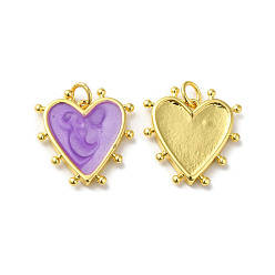 Lilac Rack Plating Brass Enamel Pendants, with Jump Ring, Lead Free & Cadmium Free, Heart Charm, Real 18K Gold Plated, Lilac, 19x18x3mm, Hole: 3.5mm