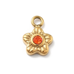 Гиацинт Цветок 304 из нержавеющей стали амулеты горный хрусталь, ионное покрытие (ip), реальный 14 k позолоченный, гиацинт, 9.5x7x2.5 мм, отверстие : 1.6 мм