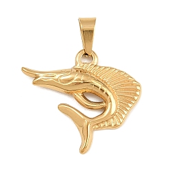 Golden Ion Plating(IP) 304 Stainless Steel Pendants, with 201  Stainless Steel Ice Pick Pinch Bails, Fish Charms, Golden, 19x21x3mm, Hole: 6x3mm.
