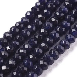 Bleu Nuit Teint malaisie naturelle jade rondelle perles brins, facette, bleu minuit, 4x2~3mm, Trou: 1mm, Environ 115 pcs/chapelet, 14 pouce