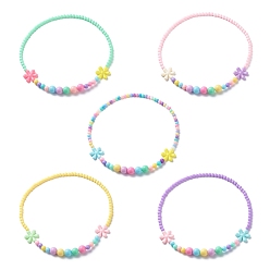 Mixed Color Flower Opaque Acrylic Stretch Kid Necklaces, Mixed Color, 17.72 inch(45cm)