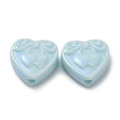 Pale Turquoise UV Plating Opaque Acrylic Beads, Iridescent, Heart, Pale Turquoise, 21x21.5x9mm, Hole: 3.4mm