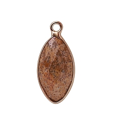 Picture Jasper Natural Picture Jasper Pendants, with Golden Plated Brass Edge, Faceted, Horse Eye Charms, 17x9mm