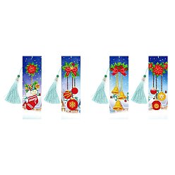 Christmas Bell DIY Diamond Painting Kits For Bookmark Making, including Tassel, Resin Rhinestones, Diamond Sticky Pen, Tray Plate and Glue Clay, Rectangle, Christmas Bell Pattern, 200x60mm, 4pcs/set