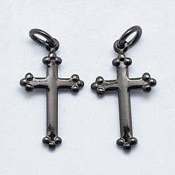 Черный Цвет Металла Латунные подвески, без свинца, без кадмии и без никеля, долговечный, крестик, металлический черный , 18x10x1 мм, отверстие : 3 мм