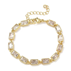 Прозрачный Прямоугольные латунные браслеты-цепочки с инкрустацией кубическим цирконием для женщин, стойки покрытие, без кадмия и без свинца, долговечный, золотые, прозрачные, 5.71 дюйм (14.5 см)