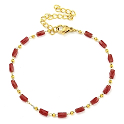 (123L) Белый крем непрозрачный блеск Вакуумное покрытие pvd 304 браслеты из нержавеющей стали и стекла в виде звеньев цепи для женщин, золотые, огнеупорный кирпич, 6-3/4 дюйм (17.3 см)