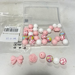 Pink 34Штукатурка силиконовых бусин в форме бантика, розы и круглых бусин для изготовления украшений и брелоков своими руками, розовые, 15~21x12.5~28 мм