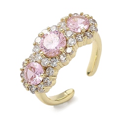 Фламинго Латунные микро проложить манжеты кольца кубического циркония, круглые, долговечный, стойки покрытие, без свинца и без кадмия, реальный 18 k позолоченный, фламинго, 9.5 мм