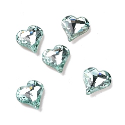 Light Azore Glass Rhinestone Cabochons, Pointed Back & Back Plated, Heart, Light Azore, 13x12x4.3mm