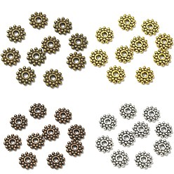 Mixed Color 100Pcs 4 Colors Gear Tibetan Silver Alloy Spacer Beads, Granulated Beads, Mixed Color, 9mm, Hole: 2.5mm, 25pcs/color