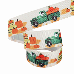 Car 10 Yards Thanksgiving Day Polyester Grosgrain Printed Ribbons, Autumn Ribbons, Flat, Car, 1 inch(25mm), about 10.00 Yards(9.14m)/Roll