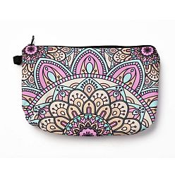 Camel Polyester Tarp Zip Cosmetic Pouches, Rectangle with Flower Pattern, Camel, 14.4x21.7x2.1cm