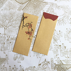 Flower Paper Envelopes, for Stationery Paper, Invitation, Greeting Card, Gift Bookmark Package, Plum Blossom Pattern