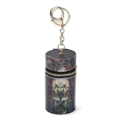 Flower PU Imitation Leather Lipstick Pouch Holder Pendant Keychain, with Alloy Finding, Column, Flower, 16.5cm