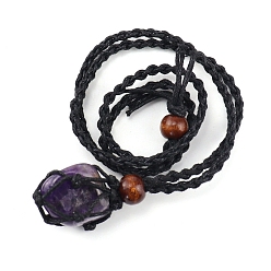 Amethyst Natural Amethyst Nugget Pendant Necklaces, Macrame Pouch Necklace, 14.96 inch(38cm)