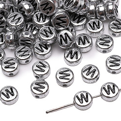 Letter W 50шт акриловые бусины, плоские круглые с буквы, Буква W, 7x4 мм, отверстие : 1 мм