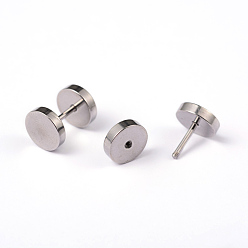 Stainless Steel Color Flat Round 304 Stainless Steel Barbell Cartilage Earrings, Screw Back Earrings, Stainless Steel Color, 11x8mm, Pin: 1mm