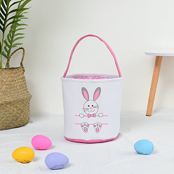 Pink Cloth Bunny Pattern Baskets, Easter Eggs Hunt Basket, Gift Toys Carry Bucket Tote, Pink, 230x240mm