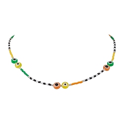 Mixed Color Resin and Glass Seed Bead Necklaces, Evil Eye, Colorful, 19.09 inch(48.5cm)