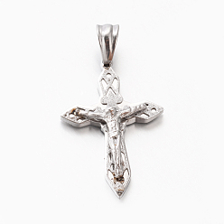 Couleur Acier Inoxydable Thème de Pâques femmes hommes 201 pendentifs croix crucifix en acier inoxydable, couleur inox, 32x22x6mm, Trou: 4.5x6mm
