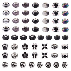 Black Resin/Glass/Alloy/Acrylic Enamel European Beads, Large Hole Beads, Mixed Shapes, Mixed Color, Black, 54pcs/box