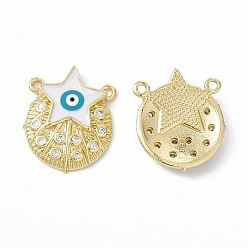 Teal Rack Plating Brass Micro Pave Clear Cubic Zirconia Pendants, with Enamel, Real 18K Gold Plated, Long-Lasting Plated, Cadmium Free & Lead Free, Flat Round with Star, Teal, 21x17x4mm, Hole: 1.4mm