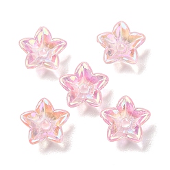 Pink Прозрачные колпачки акриловая бисера, цветок, uv покрытие, 5-лепестки, розовые, 11x12x4 мм, отверстие : 1.8 мм