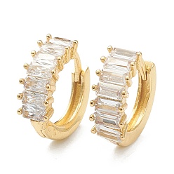 Real 18K Gold Plated Brass Micro Pave Clear Cubic Zirconia Huggie Hoop Earrings, Ring, Real 18K Gold Plated, 13.5x14.5x2~5.5mm, Pin: 0.9mm