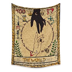 Black Tarot Tapestry, Polyester Bohemian Wall Hanging Tapestry, for Bedroom Living Room Decoration, Rectangle, The World XXI, 950x730mm