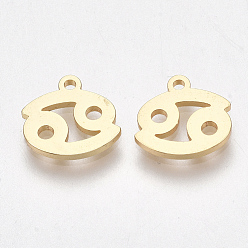 Cancer Ion Plating(IP) 304 Stainless Steel Charms, Constellation, Golden, Cancer, 9x9x1mm, Hole: 0.8mm