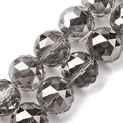 Темно-Серый Прозрачные стеклянные бусины гальваническим пряди, круглые, граненые, темно-серый, 18x16.5 мм, отверстие : 2 мм, около 22 шт / нитка, 14.37 дюйм (36.5 см)
