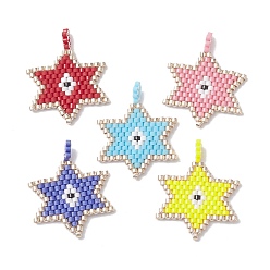Mixed Color Handmade MIYUKI Delica Seed Loom Pattern, Hexagram with Evil Eye Pendant, Mixed Color, 27x21x1.8mm, Hole: 1.8mm