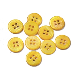 Gold Freshwater Shell Buttons, 4-Hole, Flat Round, Gold, 14x1.7~2.2mm, Hole: 1.6mm