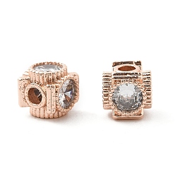 Розовое Золото Латунные микро проложить кубического циркония бусы, квадратный, стойки покрытие, без кадмия и без свинца, долговечный, розовое золото , 8x8x8 мм, отверстие : 2.6 мм