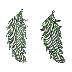Sea Green Spray Painted 430 Stainless Steel Pendants, Etched Metal Embellishments, Leaf Charm, Sea Green, 47x18.5x0.3mm, Hole: 1.2mm