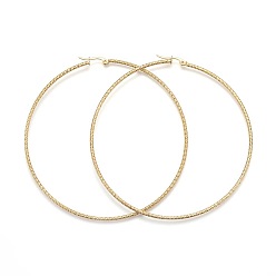 Golden 304 Stainless Steel Big Hoop Earrings, Hypoallergenic Earrings, Textured Ring Shape, Golden, 12 Gauge, 79x76x2mm, Pin: 1mm
